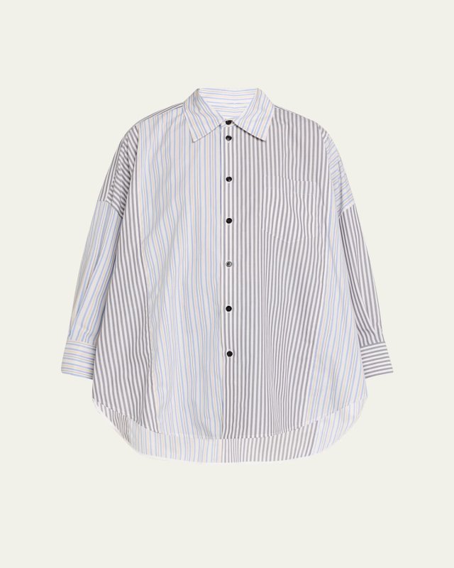 Multi-Striped Oversized Button-Down Shirt